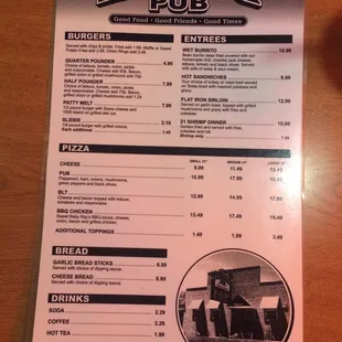 Back of the menu