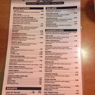 Front of the menu