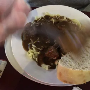 Daily special beef tips and noodles