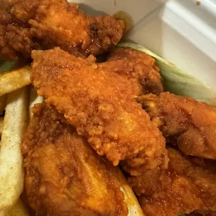 The wings weren&apos;t very saucey and the potatoes were very bad.
