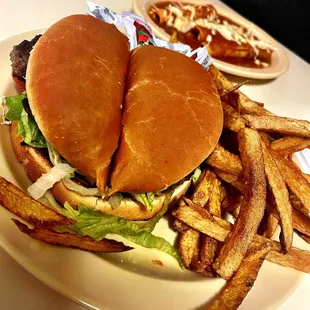 Hamburger and fries