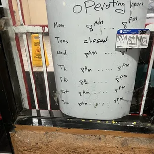 Hours posted on window 1/28/22