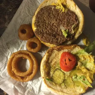 Frozen meat patty and meager veggies.  Not much of a "Hamburger King".