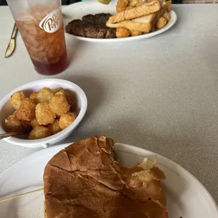 Hamburger steak and hamburger/tator tots.