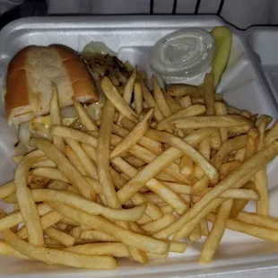 Half a Ranch Hand burger and fries