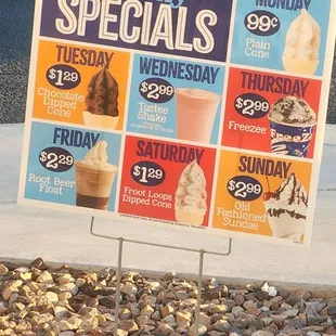 a menu for a special ice cream sundae