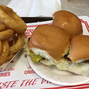 Hamburger Station order or 3 burgers w/ Onion Rings