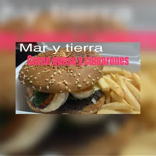 a hamburger and french fries