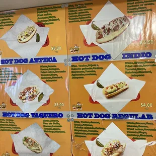 hot dog menu