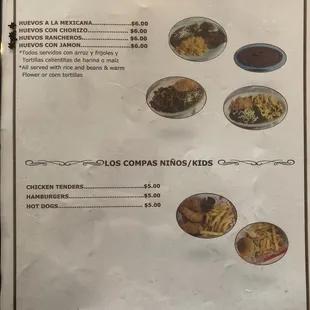 a menu for breakfast