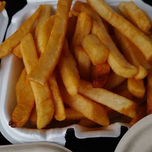 french fries in a styrofoam container