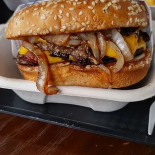 a hamburger and french fries