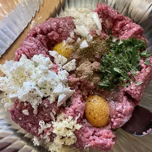 Making Greek lamb meatballs