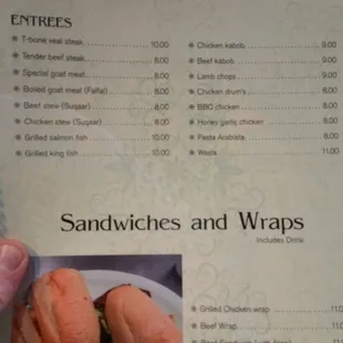 a menu for sandwiches and wraps