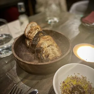 Mangal ekmek- grilled sourdough bread and spiced oil ($5)