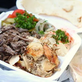 Shawarma Combo ($19.99) - chicken shawarma and meat shawarma w/ hummus