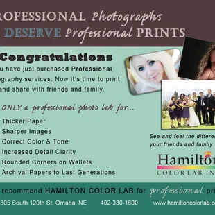 You had professional photos taken now have them printed professionally. Don't trust the big box stores to get the color right.