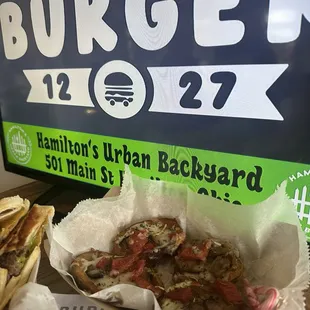 Food from Burger 12-27 the full time food truck at Hamilton's Urban Backyard.