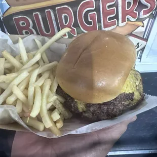 The Izzy burger from burger 12-27. The full time food truck at the Hamilton Urban Backyard.