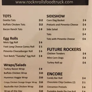 Food truck menu.