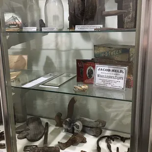 A display of artifacts found during the building renovation.