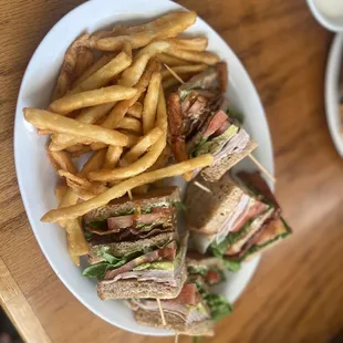 Triple decker Club with fries added avocado