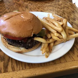 Jalapeño cheese burger and French fries