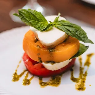a plate of tomatoes and mozzarella
