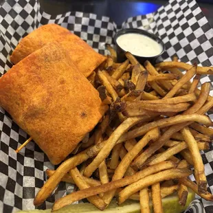 Chicken Pesto Wrap with hand-cut fries