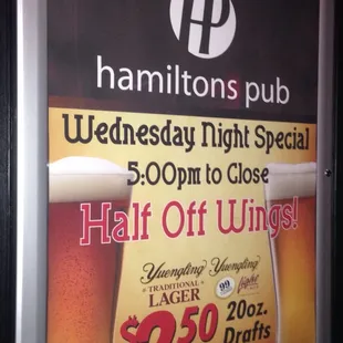 Half price wing Wednesday 5-close.