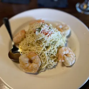 Shrimp scampi with angel hair pasta