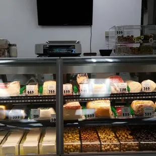 Deli Case at Hamle Super Market...Varieties of cheese, olives, pastrami etc...