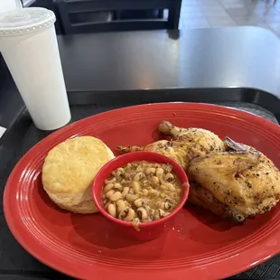 Baked chicken was great and the black eyed peas were good but a bit spicy for me