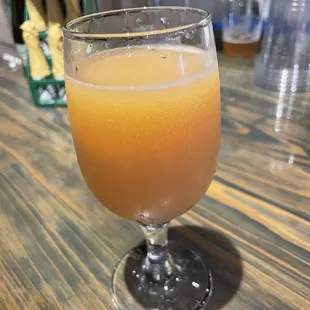 Astronaut Food Peach 15% alcohol.  Thick... almost like a smoothie.  Very interesting.  2 peaches in each glass