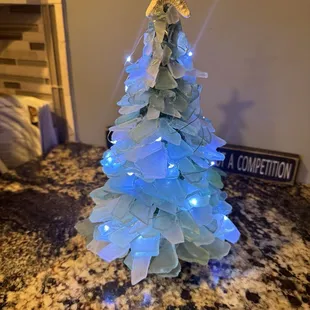Sea glass Christmas tree with twinkle lights