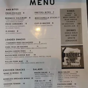 the menu for the drink