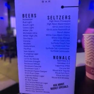 Beers &amp; other offerings.