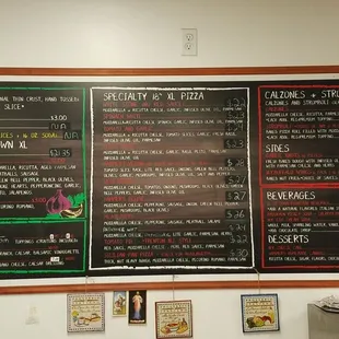 a menu on the wall