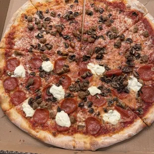 Sausage mushroom and half with ricotta and pepperoni as well!