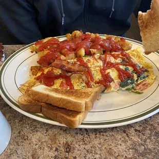 a plate of breakfast food