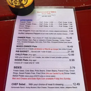 Menu as of 10-27-24
