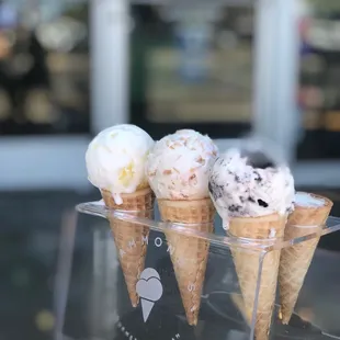 We couldn&apos;t wait to take a picture before digging in ;) Perfect for a light treat with the family. Grab a flight of ice cream flavors!