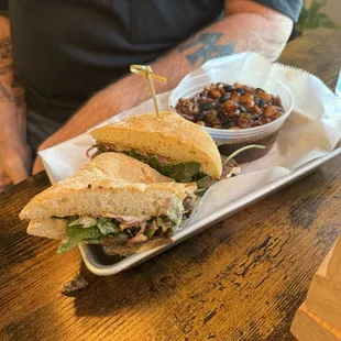 Tri tip sandwich and beans