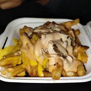 Hammy fries with patty requested on bottom so fries don&apos;t get soggy