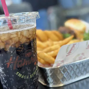a drink and a sandwich