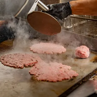 Making our delicious smash burger