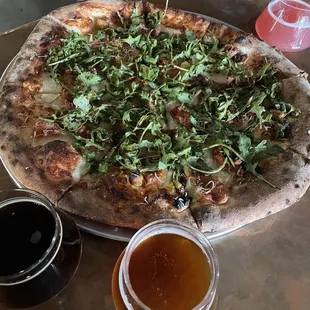 Big Sur Pizza, brown and red ale, all delicious!!