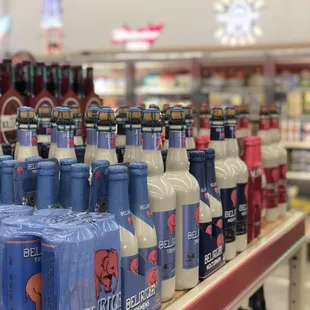 a display of bottled beverages