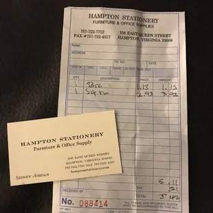 Hand written receipts.