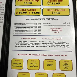 a menu for the grill